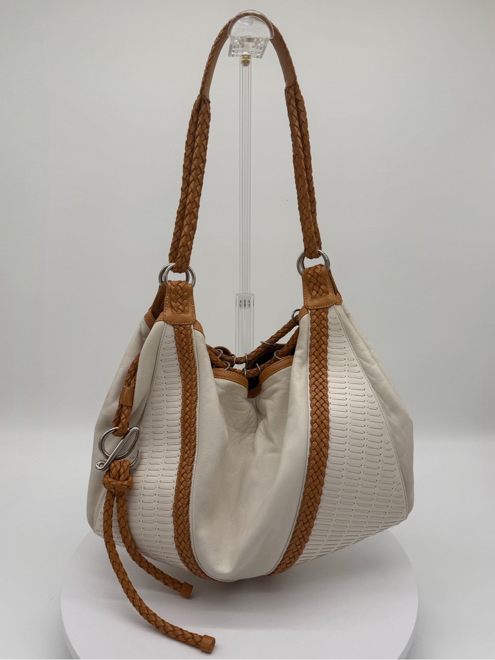 LOEWE Two-Toned Nappa Lambskin Hobo Shoulder Bag With Woven Detailing